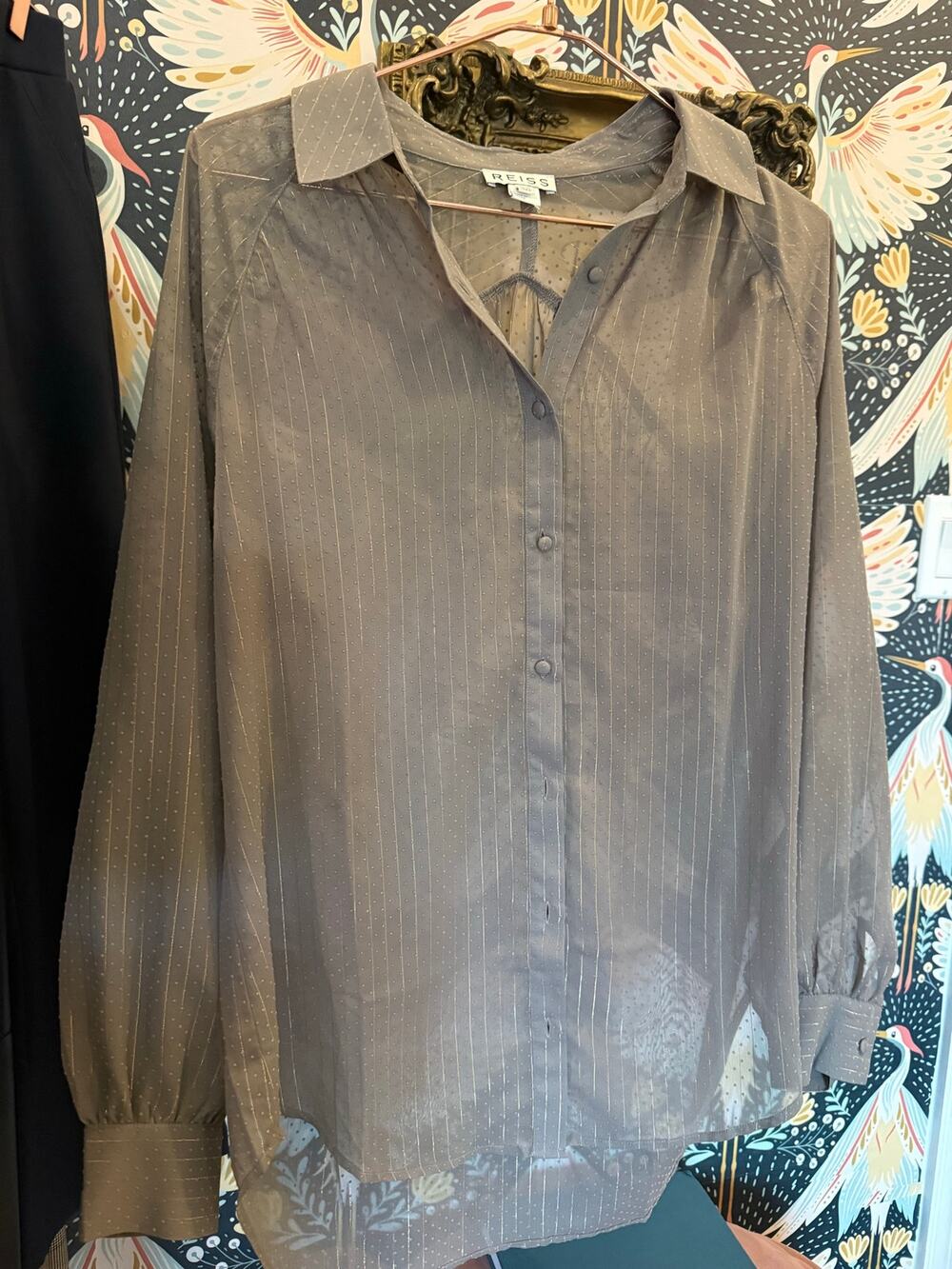 Reiss sheer button down long sleeve shirt size 6